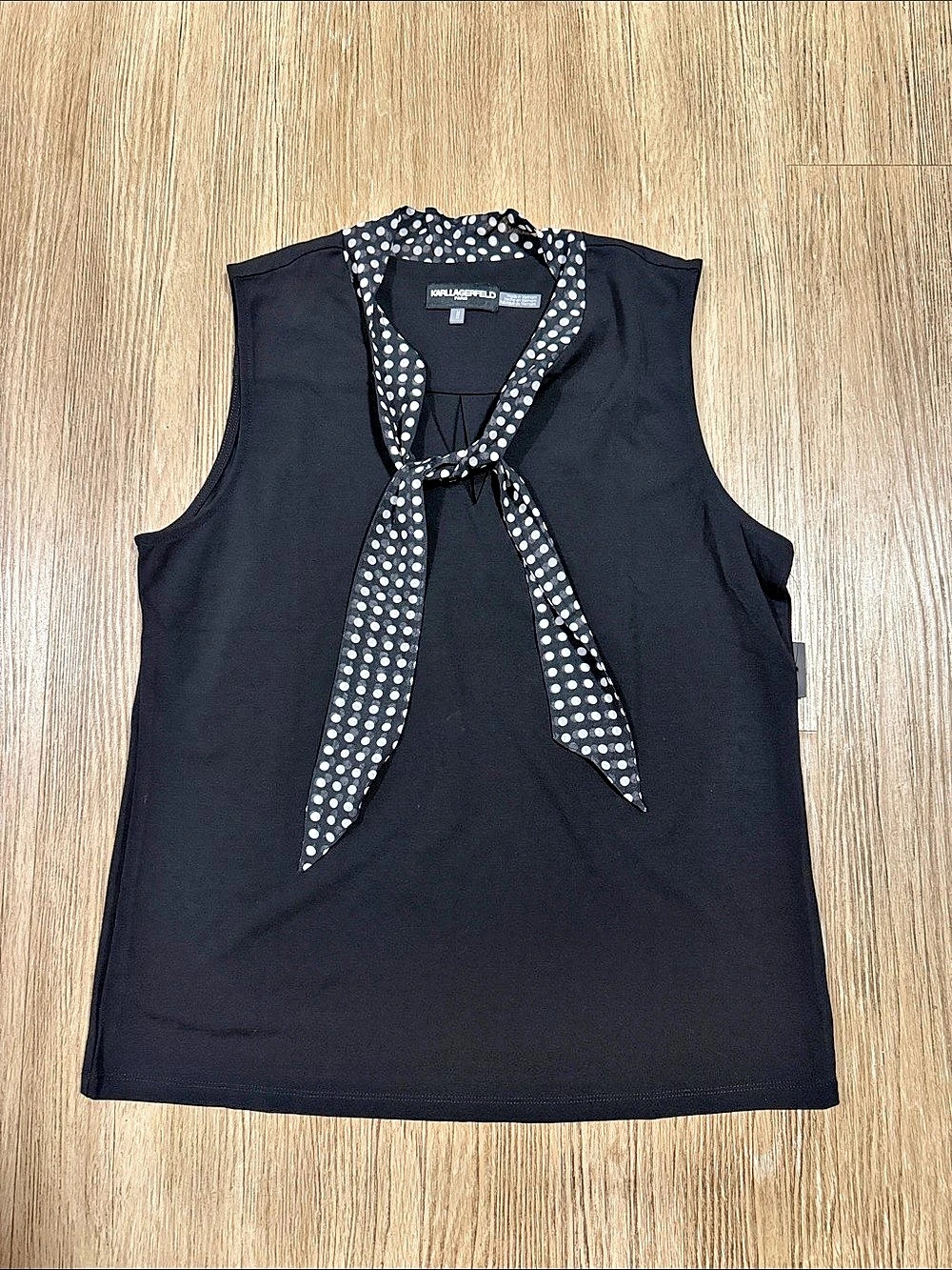 Karl Lagerfeld Polka Dot Tie Neck Blouse in Black & White Size Medium